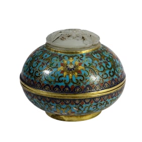 Cloisonné inlaid jade round box