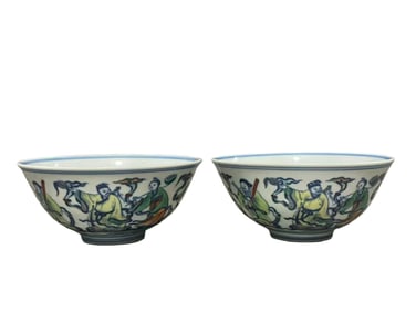 A pair of Doucai Eight Immortals bowls