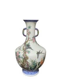 Enameled Flower and Bird Pattern Double-Eared Vase