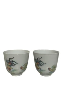 A pair of Doucai chicken cups