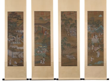 Qiu Ying's Four-Panel Screen of Ladies Visiting the Garden