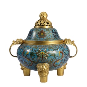 Cloisonné floral tripod incense burner