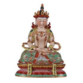 Enameled and gilded Guanyin Buddha statue