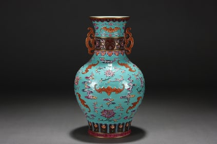 Famille Rose Floral and Bat Pattern Vase