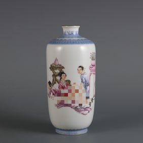 Enameled Plum Vase with Figures and Stories