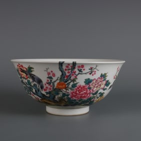 Enamel-painted palace bowl with floral and bird design