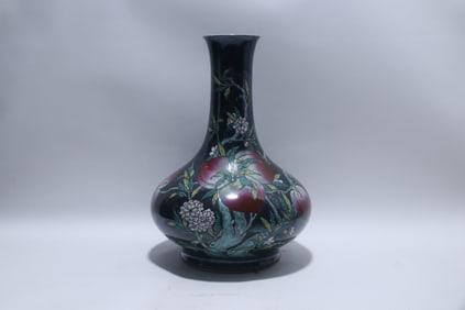 Famille Rose Blue Glazed Peach-Shaped Flat-Bellied Vase