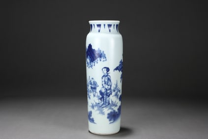 Blue and white porcelain vase with figures and stories