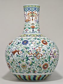 Doucai Lotus and Eight Treasures Pattern Celestial Globe Vase