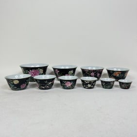 Black Gold Glazed Perfect Flower Set of Cups