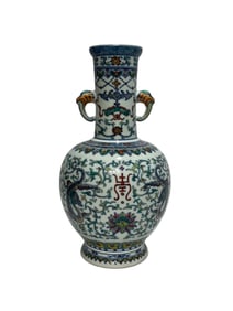 Doucai Lotus and Dragon Pattern Double-Eared Vase
