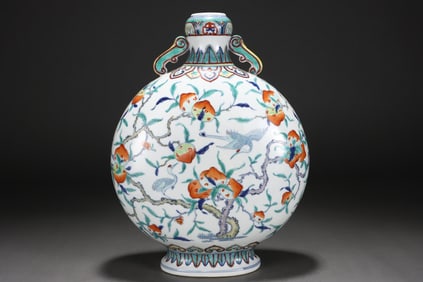 Doucai Longevity and Fortune Pattern Moon Flask