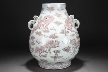 Underglaze red auspicious beast pattern bottle