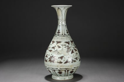 Underglaze red floral and phoenix pattern vase