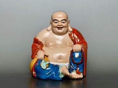 Iron-red and gold-painted cloth bag Arhat