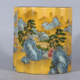 Enamel-painted landscape and figure story pattern diamond-shaped pen holder