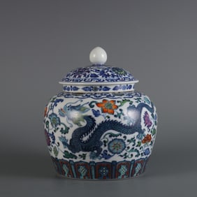 Doucai Dragon and Lotus Tea Canister