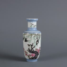 Enameled Apricot Blossom and Swallow Small Stick Bottle