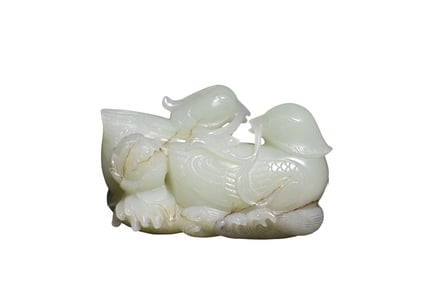Hetian jade mandarin duck scholar's desk ornament