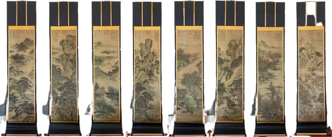 Su Shi's Landscape Painting, Ink on Silk, Mounted on Silk, Hanging Scroll