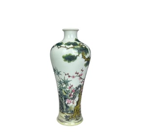 Famille Rose Pine, Bamboo and Plum Vase