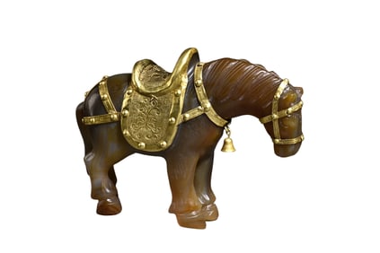 Agate Gilded Horse-Shaped Scholar's Desk Ornament