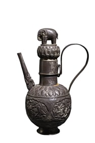Pure silver ewer with elephant motif, scholar's ornament.