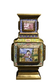 Enameled Western Figure Square Vase Scholar's Desk Ornament