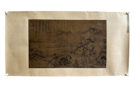 Tang Yin's "Landscape and Figures" (Silk scroll, Mirror Frame)