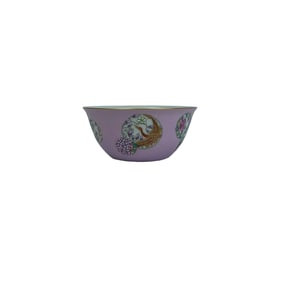 Enamel-painted porcelain cup with famille rose background, decorated with cranes, butterflies, and