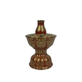 Coral red with gold trim, lotus scroll pattern, wine warmer