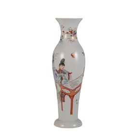 Famille Rose Three Mothers Teaching Their Son Fish Tail Vase