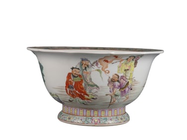 Famille Rose Eight Immortals Figure Sunflower-Shaped Flowerpot