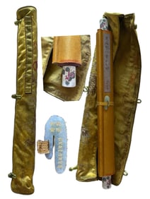 Huang Tingjian's "Ode to the Tall Pine" with Porcelain Scroll Ends+Hand-painted Poetry Hall