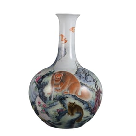 Enamel-painted lion-patterned celestial globe vase