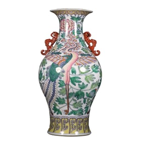 Doucai Phoenix and Peony Pattern Double-Eared Vase