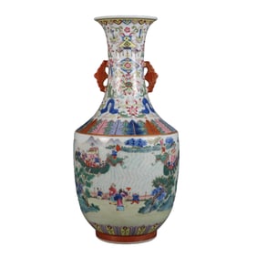 Blue and white porcelain vase with famille rose enamels depicting children playing with dragon boats
