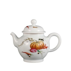 Enameled teapot with fruit and melon design