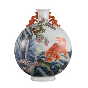 Enameled Pixiu Pattern Flat Bottle with Inscribed Poem