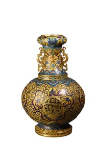 Cloisonné enamel double-eared vase with intertwined floral patterns - scholar's ornament
