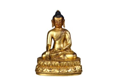 Gilt Bronze Shakyamuni Buddha Tibetan Buddhist Statue as a Scholar's Object