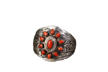 Sterling silver bangle inlaid with gemstones