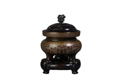 Bronze and gold incense burner scholar's ornament