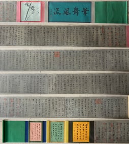 Tang Yin's "Jixian Pavilion" - Paper Ink and Silk Mounting Long Scroll