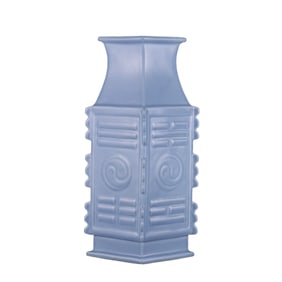 Sky blue glazed square vase with Tai Chi and Bagua patterns