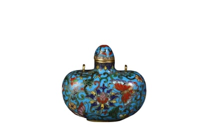 Cloisonné enamel snuff bottle with intertwined floral patterns - scholar's ornament