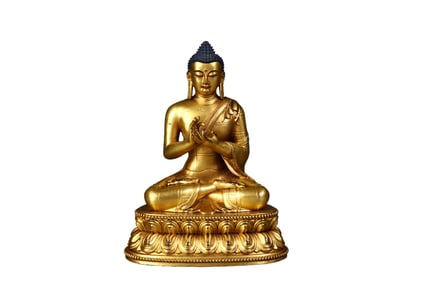 Gilt Bronze Shakyamuni Buddha Tibetan Buddhist Statue as a Scholar's Object