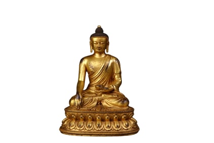 Gilt Bronze Shakyamuni Buddha Tibetan Buddhist Statue as a Scholar's Object