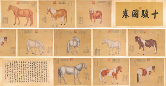 Lang Shining's Ten Horses Scroll, Silk