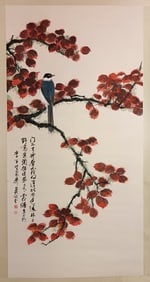 Xie ZhiliuRed Leaf Kingfishervertical scroll